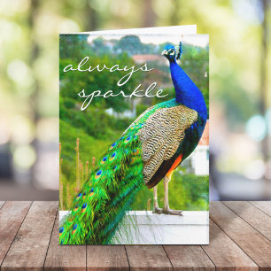 Blue Green Peacock Photo Always Sparkle Stylish Card