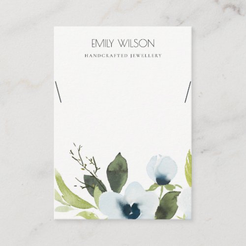 BLUE GREEN PEONY FLORA WATERCOLOR NECKLACE DISPLAY BUSINESS CARD