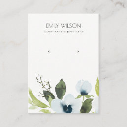 BLUE GREEN PEONY FLORAL WATERCOLOR EARRING DISPLAY BUSINESS CARD