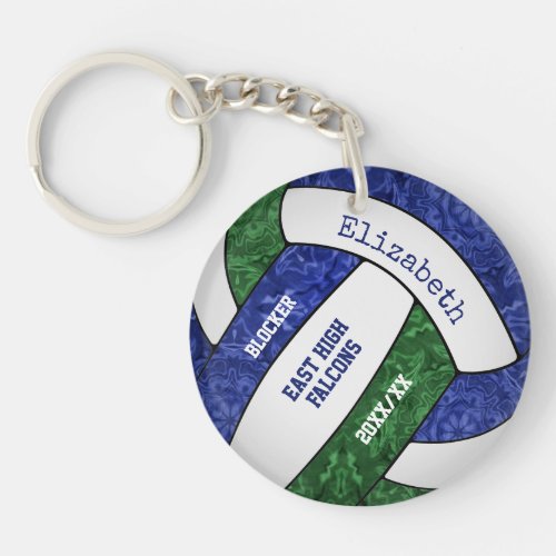 blue green personalized team colors volleyball keychain