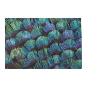 Blue-green pheasant feather design placemat