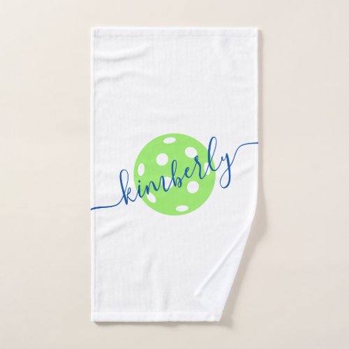 Blue  Green Pickleball Cute Personalized Hand Towel