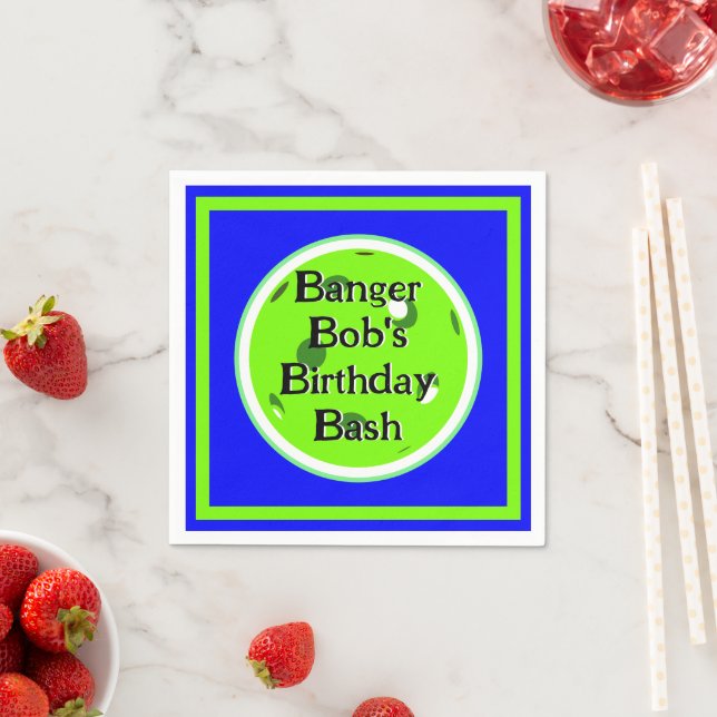 Blue & Green Pickleball Paddles Balls Personalized Napkins (Insitu)