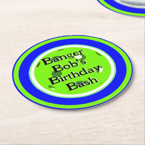 Blue  Green Pickleball Paddles Balls Personalized Round Paper Coaster
