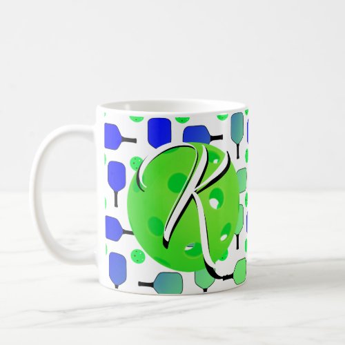 Blue  Green Pickleball Paddles Green Personalized Coffee Mug