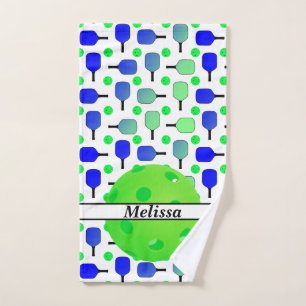 Blue & Green Pickleball Paddles Green Personalized Hand Towel