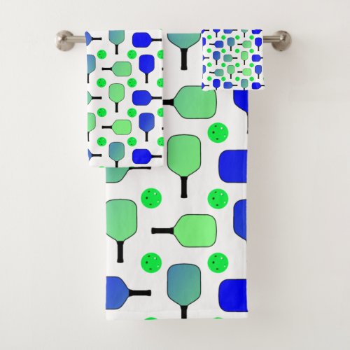 Blue  Green Pickleball Paddles Green Pickleballs Bath Towel Set