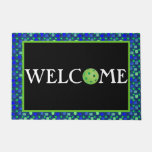 Blue &amp; Green Pickleball Paddles Green Pickleballs Doormat