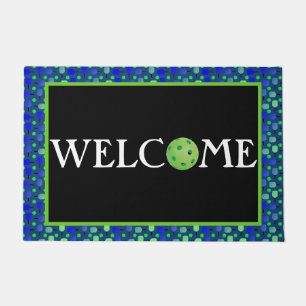 Blue & Green Pickleball Paddles Green Pickleballs Doormat