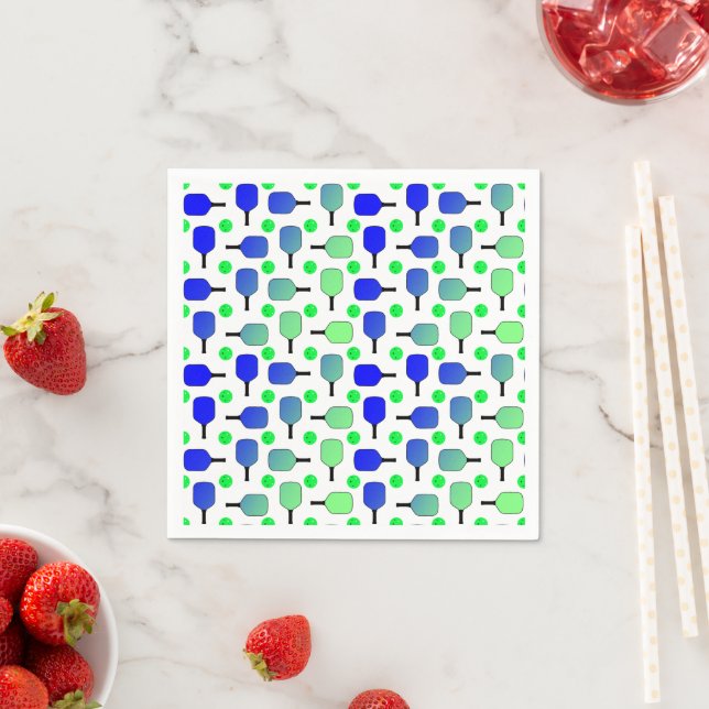 Blue & Green Pickleball Paddles Green Pickleballs  Napkins (Insitu)
