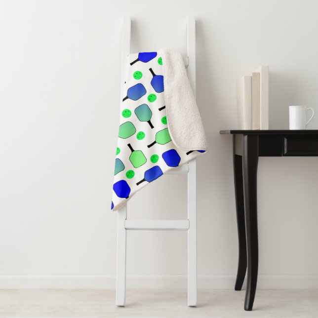 Blue & Green Pickleball Paddles Green Pickleballs Sherpa Blanket (In Situ)