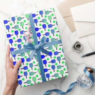 Blue & Green Pickleball Paddles Green Pickleballs Wrapping Paper