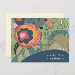 Blue Green & Pink Abstract Floral Custom Flat Note Card
