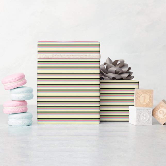 Blue Green Pink Black Stripes Modern Elegant  Wrapping Paper (Baby Shower)