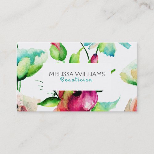 Blue green  Pink Budding Flowers Business Card