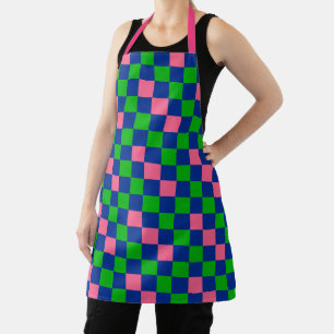Blue Green Pink Checkered Pattern Design Apron