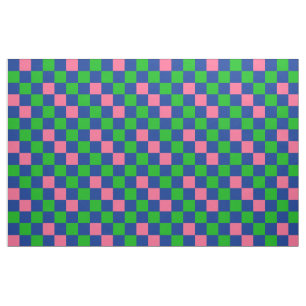 Blue Green Pink Checkered Pattern Design  Fabric