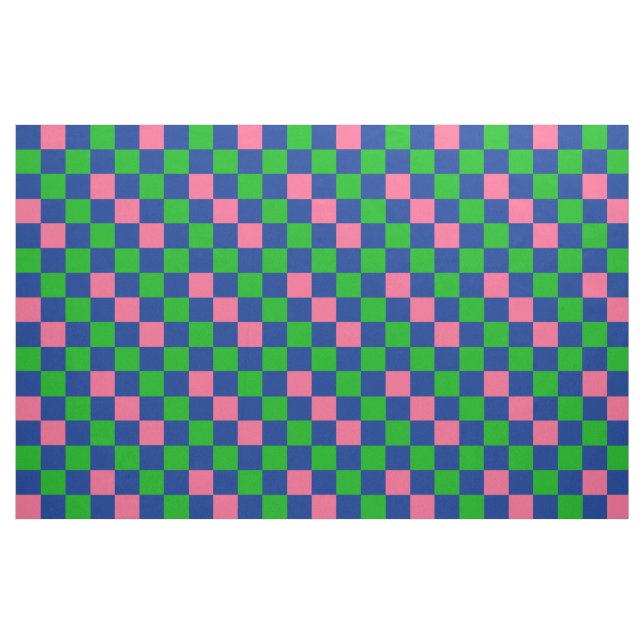 Blue Green Pink Checkered Pattern Design  Fabric (Fat Quarter)