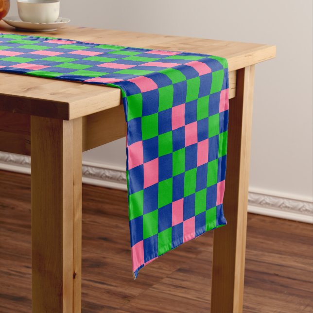 Blue Green Pink Checkered Pattern Design  Short Table Runner (In Situ)