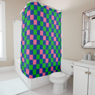 Blue Green Pink Checkered Pattern Design  Shower Curtain