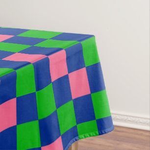 Blue Green Pink Checkered Pattern Design Tablecloth