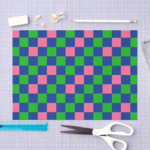 Blue Green Pink Checkered Pattern Design  Tissue Paper