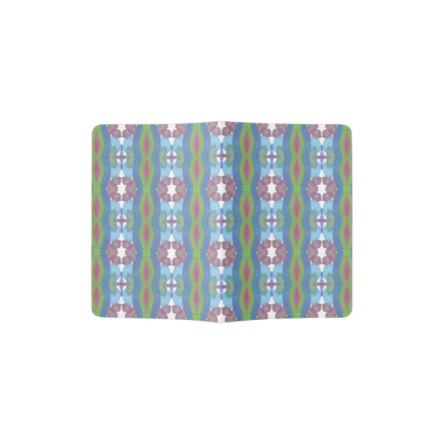 Blue Green Pink Geometric Pattern Passport Holder (Opened)