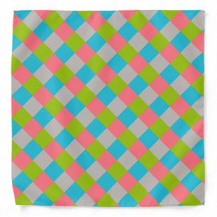 Blue Green Pink Gray Checkerboard Bandana