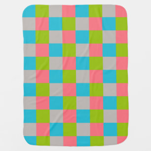 Blue Green Pink Gray Checkerboard Swaddle Blanket