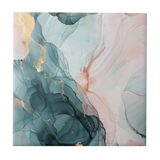 Blue, Green, Pink Marble Effect Ceramic Tile (Front)