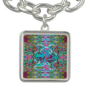 Blue Green Pink Maroon Abstract Liquid Art Bracelet