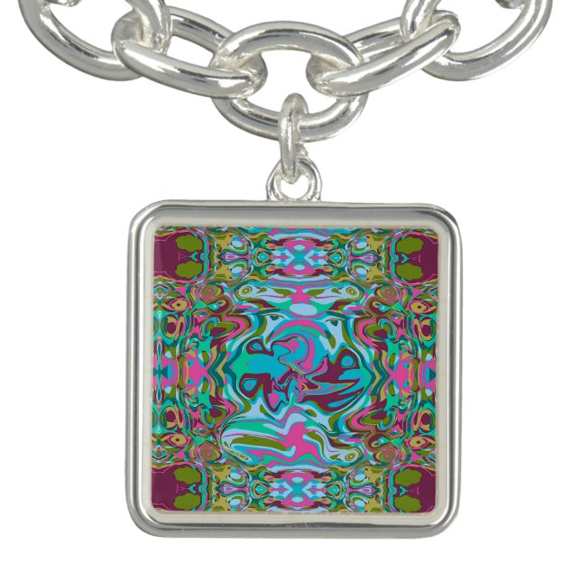 Blue Green Pink Maroon Abstract Liquid Art Bracelet (Design)
