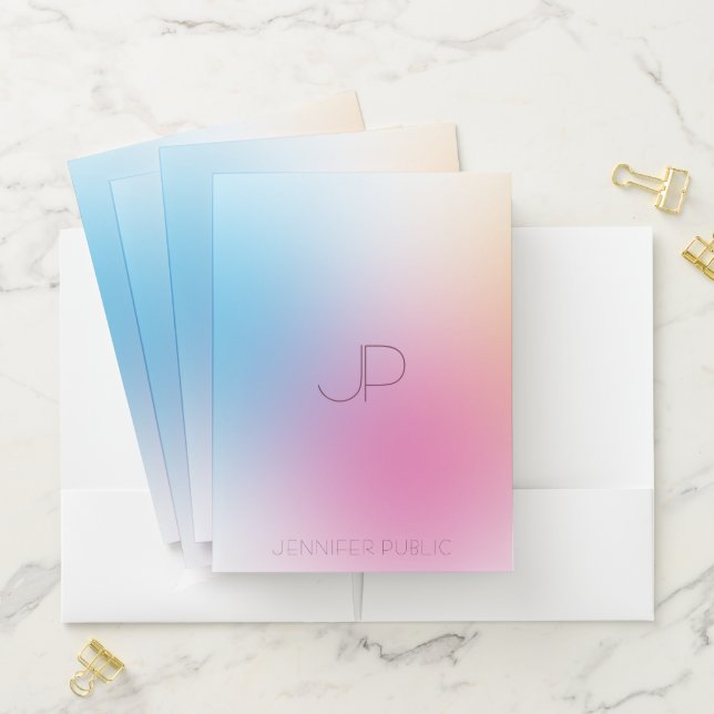 Blue Green Pink Red Yellow Elegant Monogrammed Pocket Folder (In Situ)