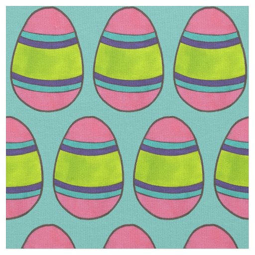 Blue Green Pink Striped Painted Easter Egg Hunt Fabric