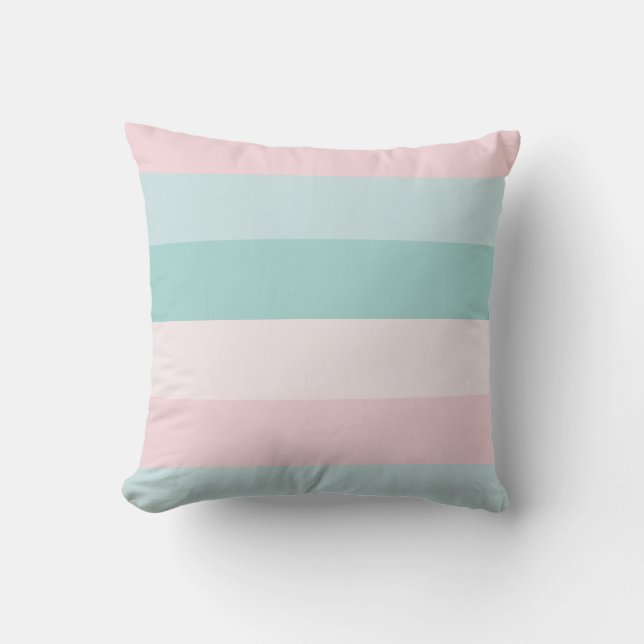 Blue Green Pink Stripes Pastel Colors Template Throw Pillow (Front)