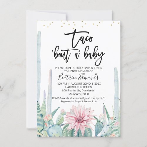 Blue Green Pink Taco Bout A Baby Baby Shower  Invitation