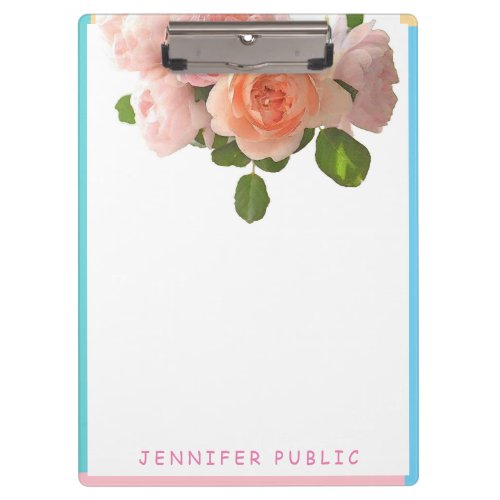 Blue Green Pink Yellow Watercolor Floral Template Clipboard