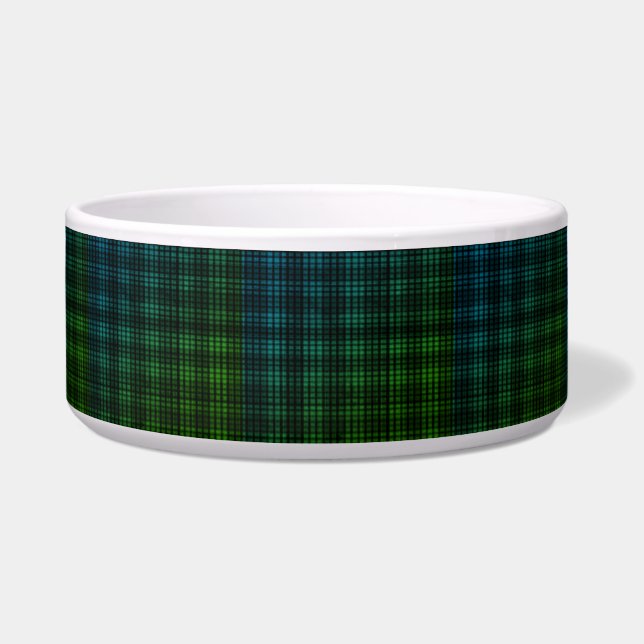 Blue Green Plaid Ceramic Pet Bowl (Front)