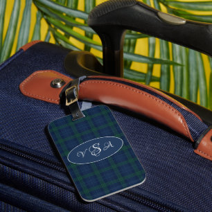 Blue Green Plaid Monogram Personalized Luggage Tag