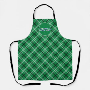 Blue Green Plaid Pattern Monogram Apron