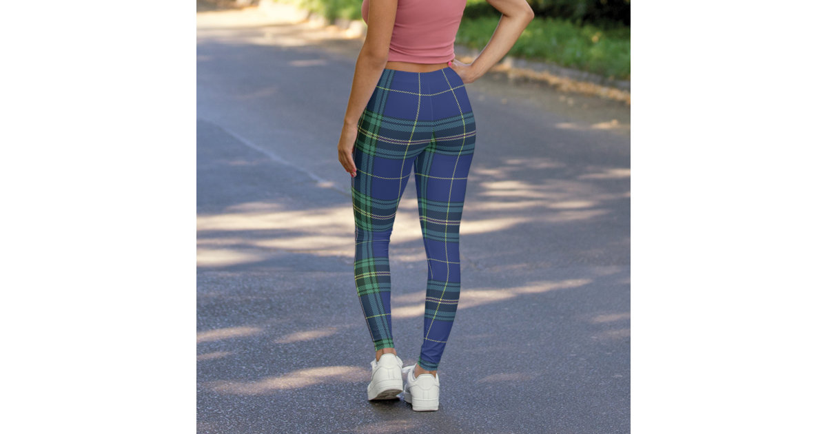 Green TARTAN PLAID LEGGINGS Womens Yoga Leggings Yoga Pants Plaid