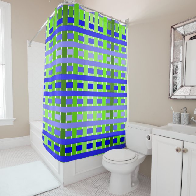 Blue-Green Plaid Shower Curtain (In Situ)