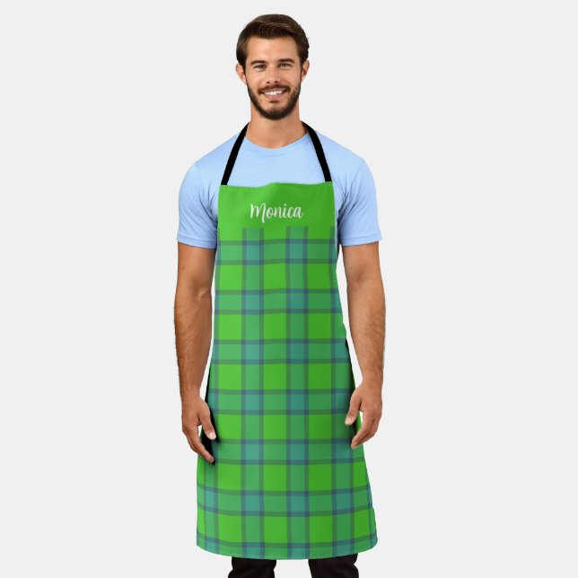 Blue &green Plaid tartan monogram name Apron (Worn)