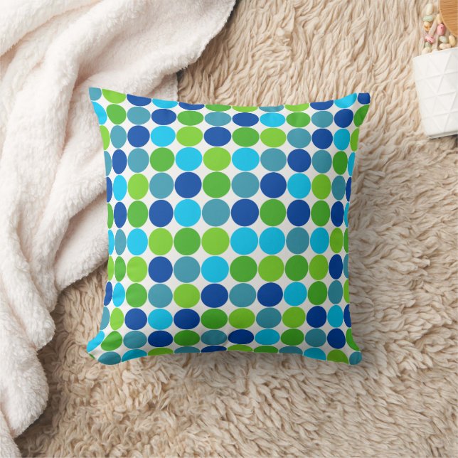 Blue Green Polka Dot Designer Pillow (Blanket)