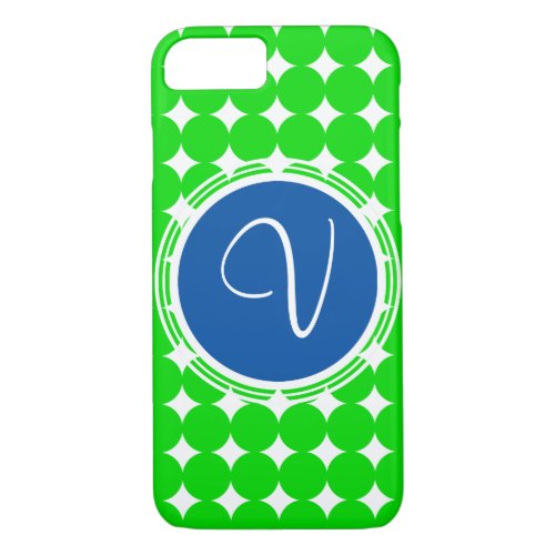Blue  Green Polka Dot Monogram iPhone 87 Case