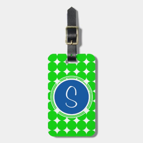 Blue  Green Polka Dot Monogram Luggage Tag