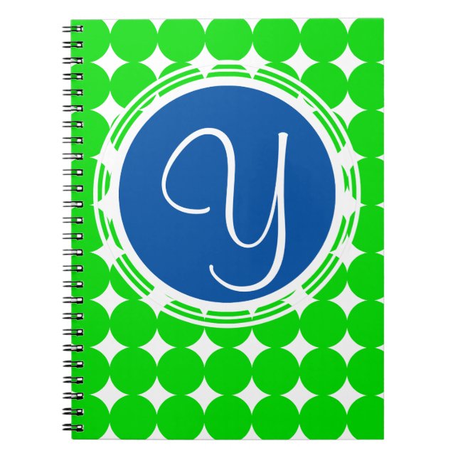 Blue & Green Polka Dot Monogram Notebook (Front)