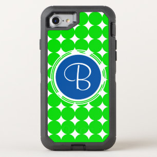 Blue & Green Polka Dot Monogram OtterBox Defender iPhone SE/8/7 Case