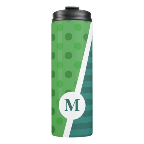 Blue  Green Polka Dots and Stripes Monogram Thermal Tumbler