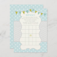 Blue Green Polka Dots Baby Shower Bingo Game Card